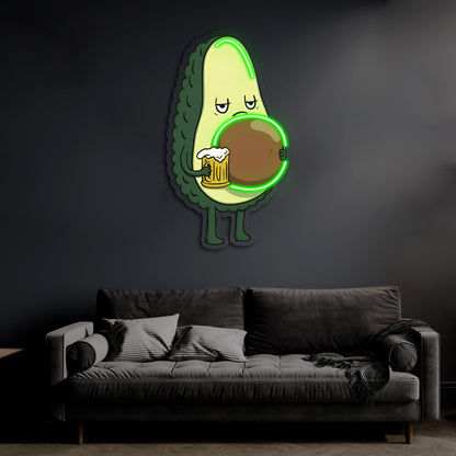 Avocado Beer UV Printed Neon, Beer Neon Wall Art, Avocado Neon Light Sign