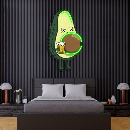 Avocado Beer UV Printed Neon, Beer Neon Wall Art, Avocado Neon Light Sign