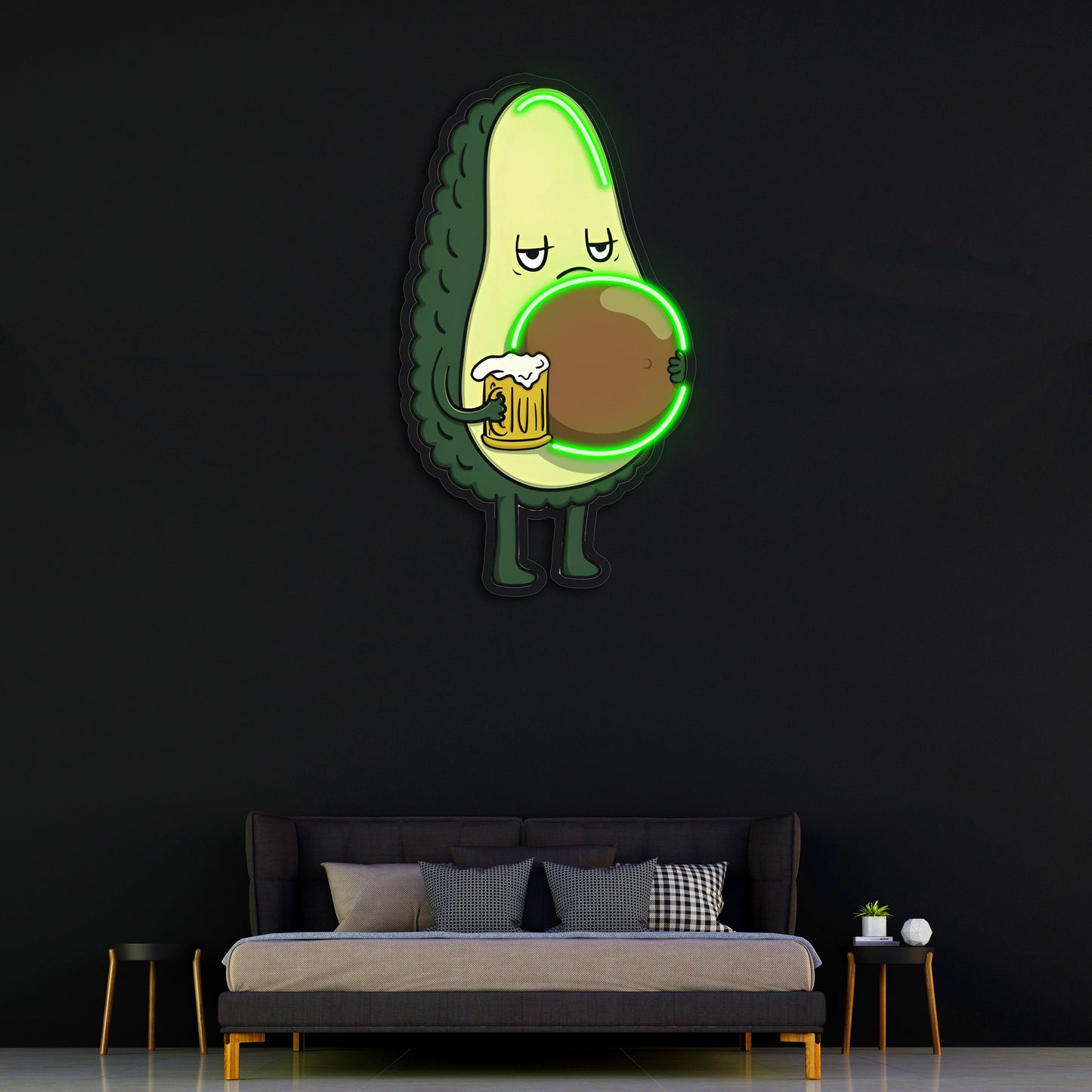 Avocado Beer UV Printed Neon, Beer Neon Wall Art, Avocado Neon Light Sign