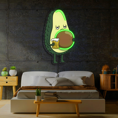 Avocado Beer UV Printed Neon, Beer Neon Wall Art, Avocado Neon Light Sign