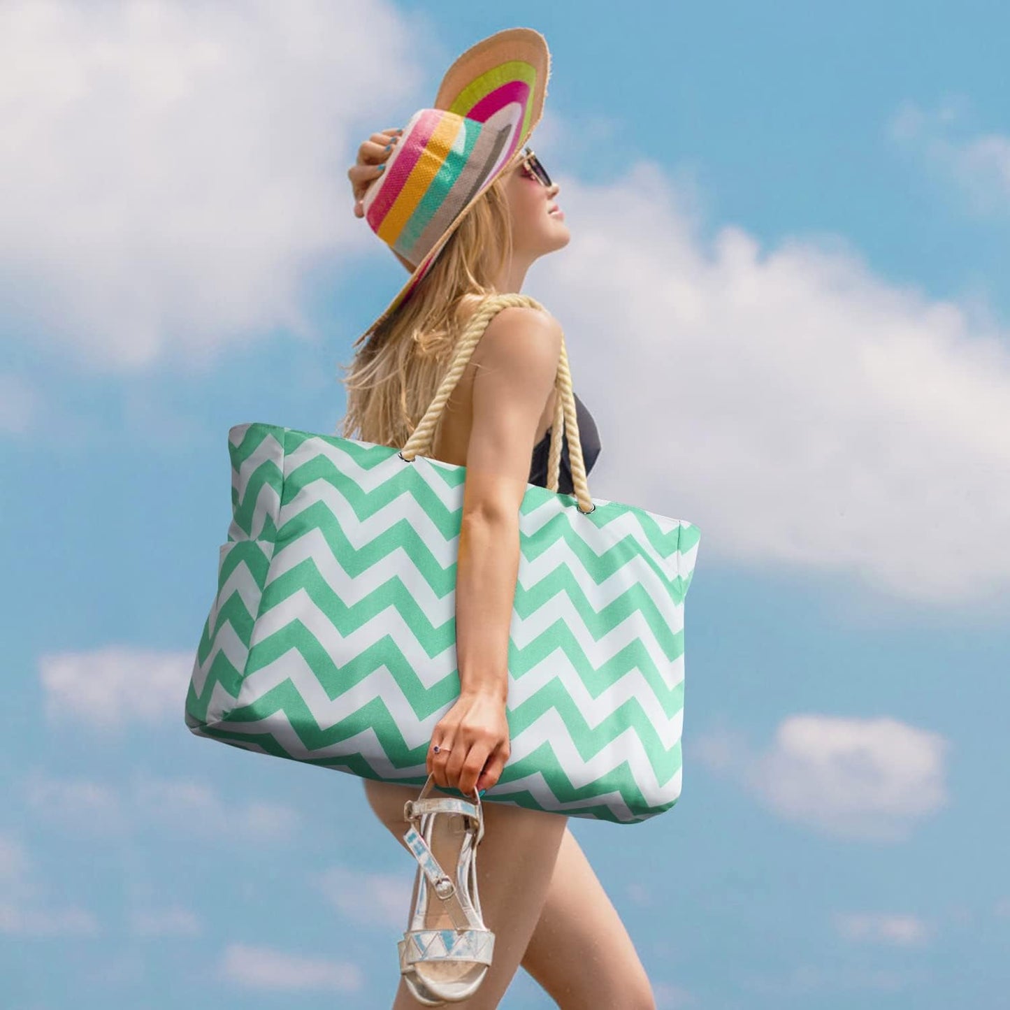 Waterproof Oversized Beach Tote Bag 20L Sandproof Zip Travel Carryall