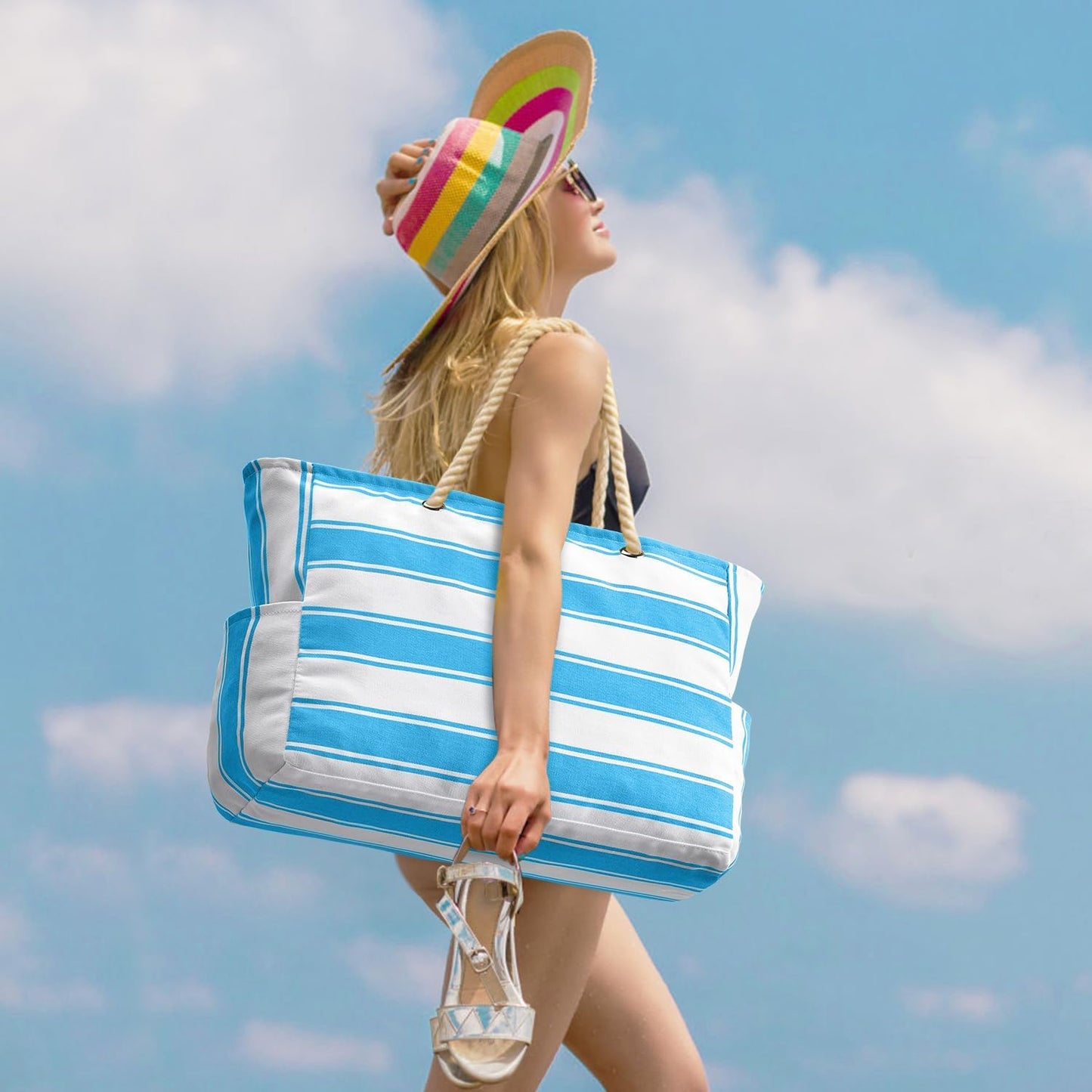 Waterproof Oversized Beach Tote Bag 20L Sandproof Zip Travel Carryall