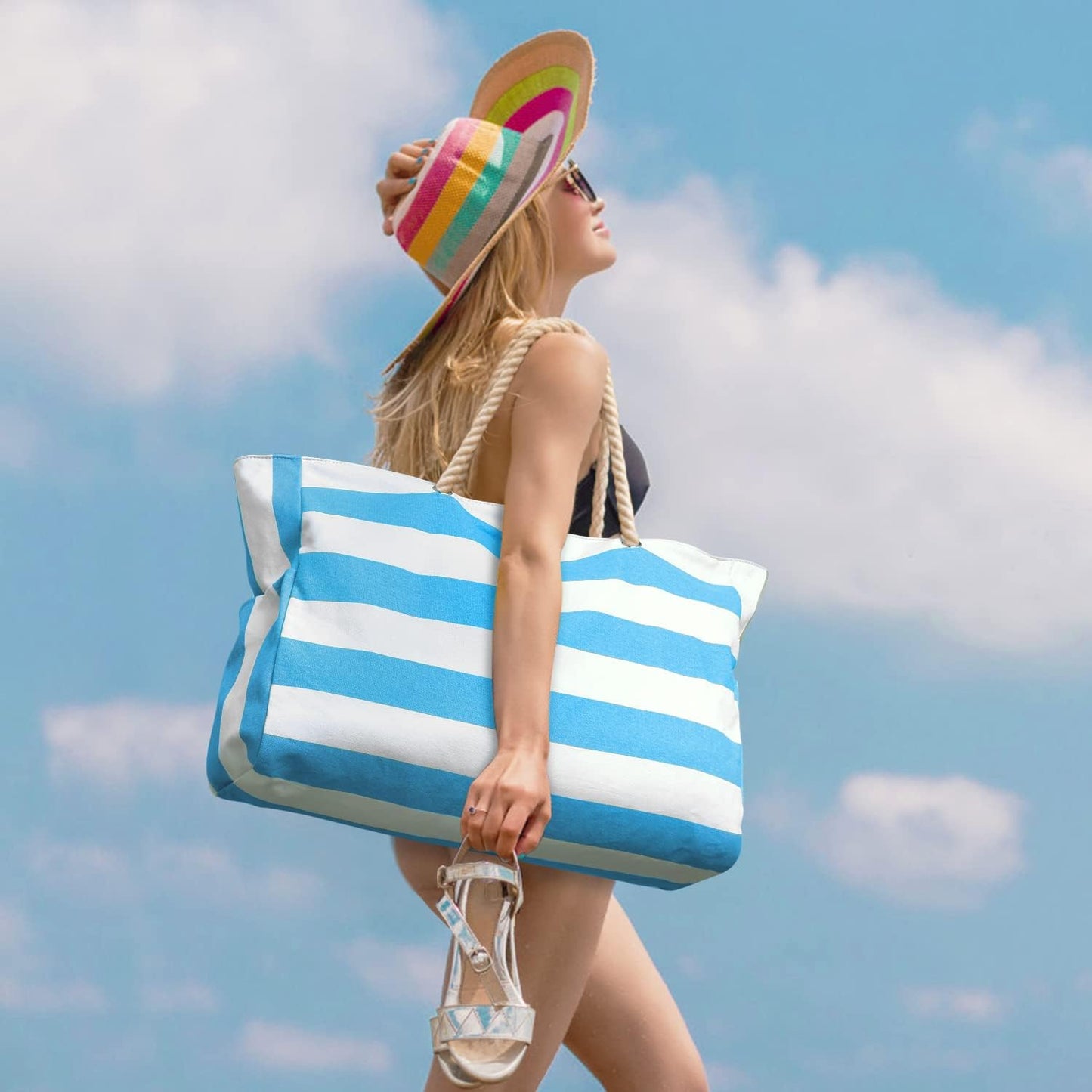 Waterproof Oversized Beach Tote Bag 20L Sandproof Zip Travel Carryall