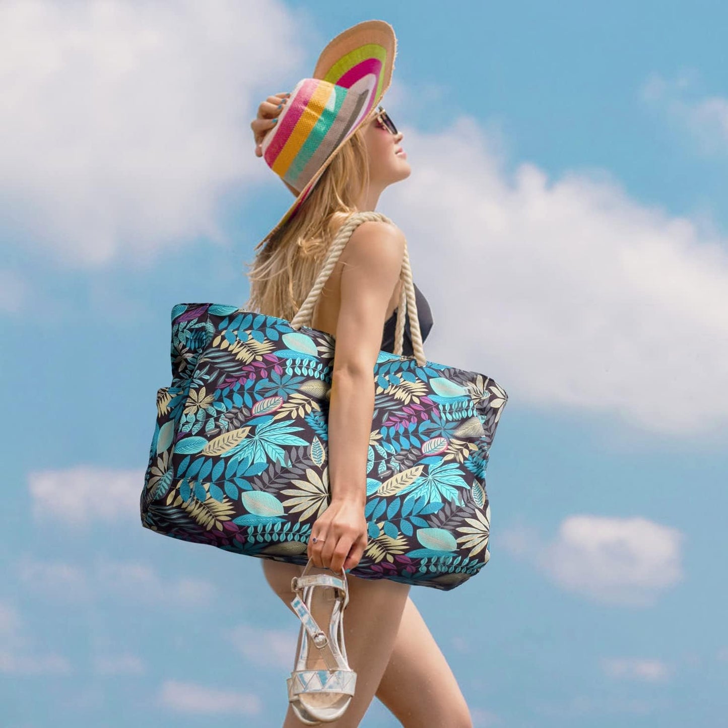 Waterproof Oversized Beach Tote Bag 20L Sandproof Zip Travel Carryall
