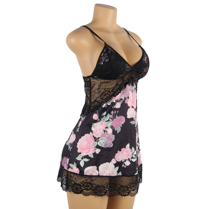 Plus Size Embroidery Patchwork Lace Sleeping Dress
