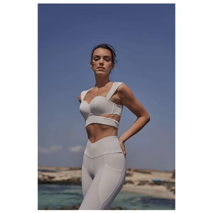 Beige Yoga Pants and Sport Coat Fitness Set