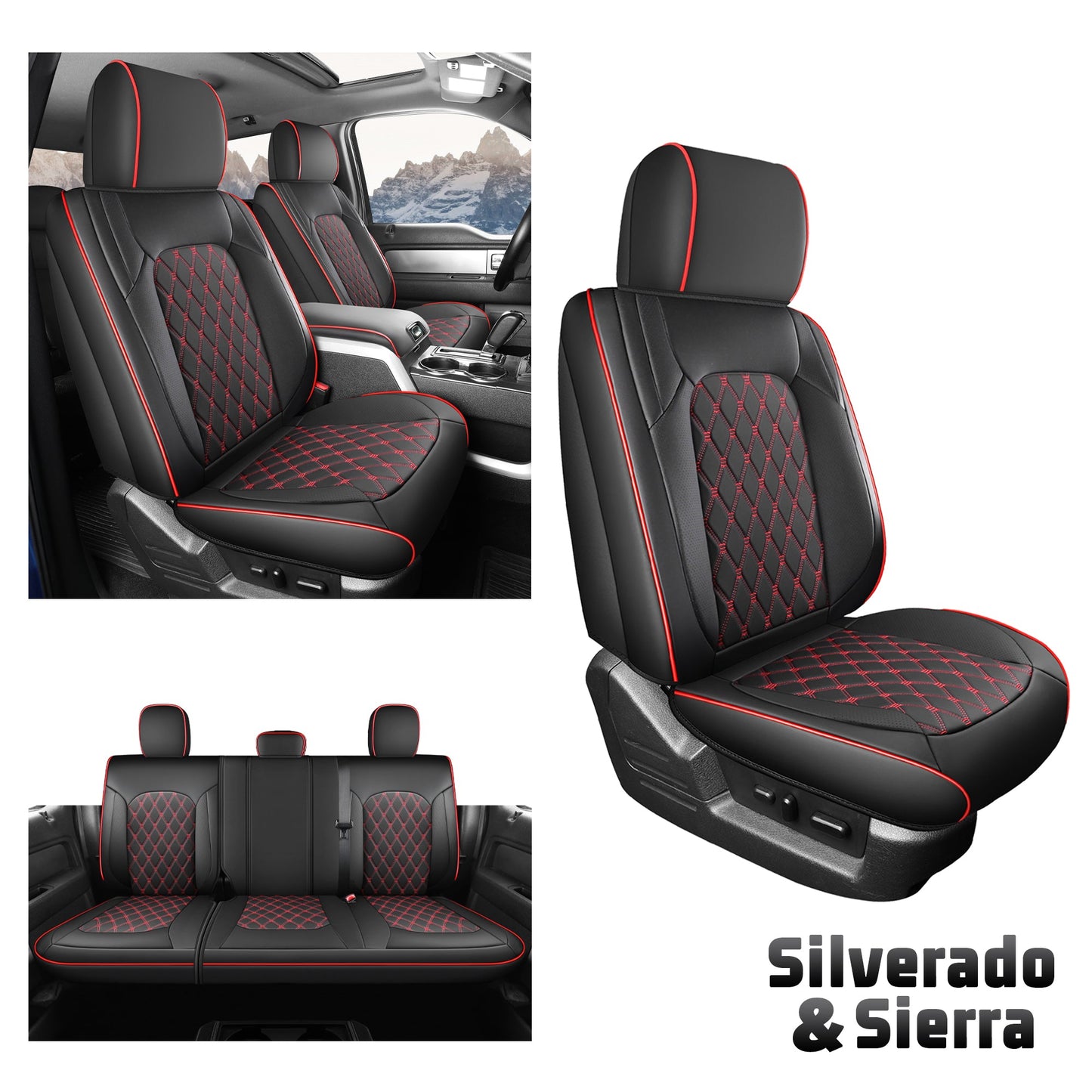 Umbrauto Truck Seat Cover Fit for  Silverado/Sierra,Red