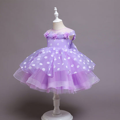 Children's Flower Princess Dress Year-old Girl Polka Dot