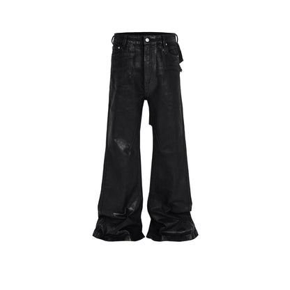 Men's Vinyl Coated Bootcut Trousers Stitching Damaged Jeans