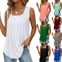 Women’s Pleated Square Neck Sleeveless Tank Top – Loose Fit | S–5XL