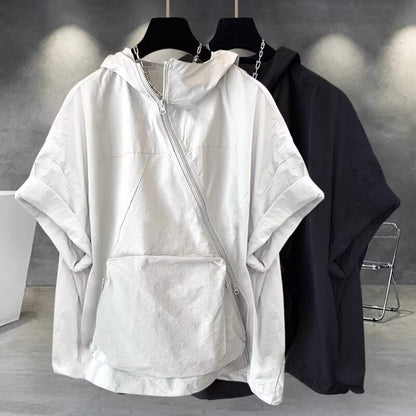 Men's Summer Zipper Design Hooded Short-sleeved T-shirt