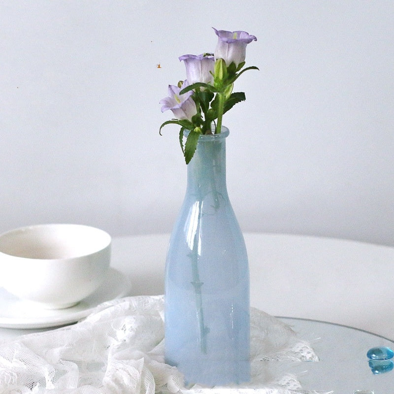 Morandi Glass Vase – White & Blue Decorative Flower Vase for Living Room, Dining & Home Decor