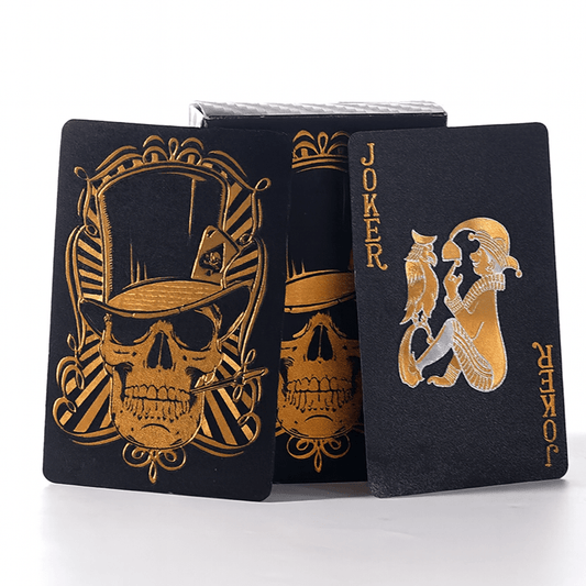 Baraja de póker impermeable de lujo con calavera negra y dorada