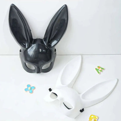 Black and White Rabbit Mask with Long Ears | Bunny Cosplay and Halloween Costume Accessory