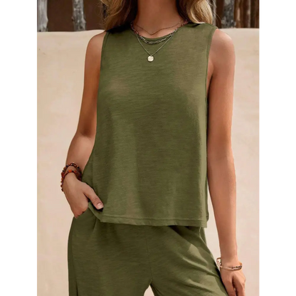 Black Casual Loose Pants Set with Sleeveless Top