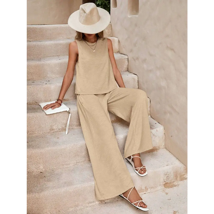 Black Casual Loose Pants Set with Sleeveless Top