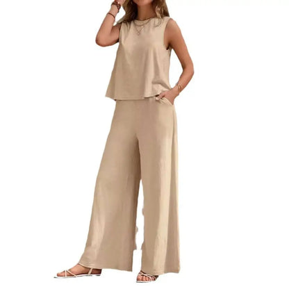 Black Casual Loose Pants Set with Sleeveless Top