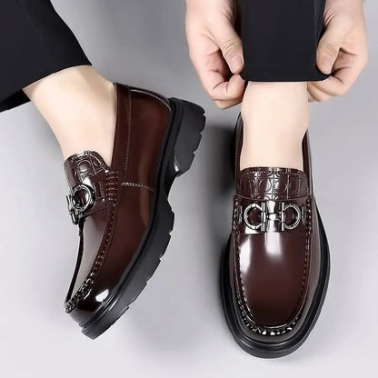 Black Patent Horsebit Platform Retro Casual Shoes