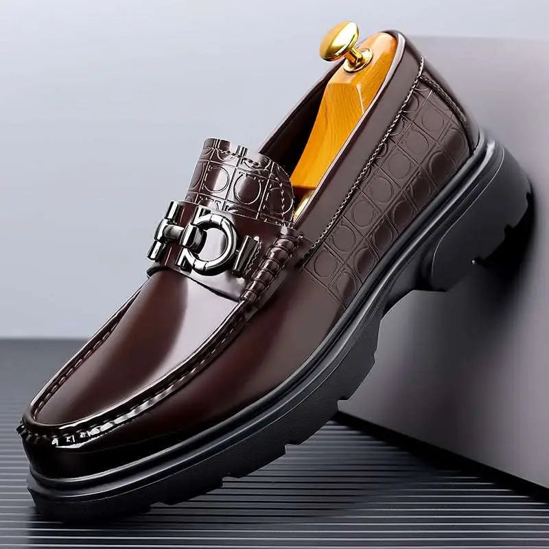 Black Patent Horsebit Platform Retro Casual Shoes