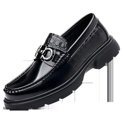 Black Patent Horsebit Platform Retro Casual Shoes