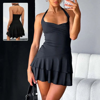 Black Ruffle Dress Ins Fashion Sleeveless Backless
