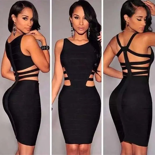 Black Sexy Sleeveless Cut Out Bodycon Dress