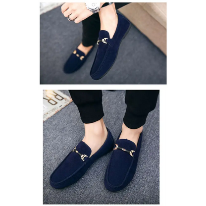 Black Suede Casual Shoes Peas with Gold Buckle