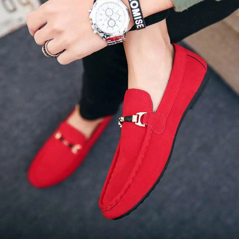 Black Suede Casual Shoes Peas with Gold Buckle