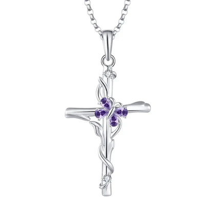 Blue Gemstone Cross Necklace Sterling Silver Women