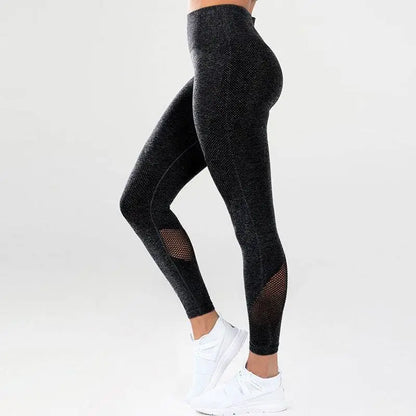 Blue Heathered Mesh Yoga Fitness Leggings