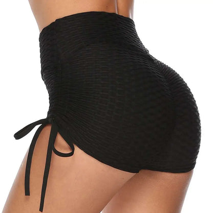 Blue Textured Butt Lift Drawstring Shorts