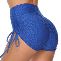 Blue Textured Butt Lift Drawstring Shorts