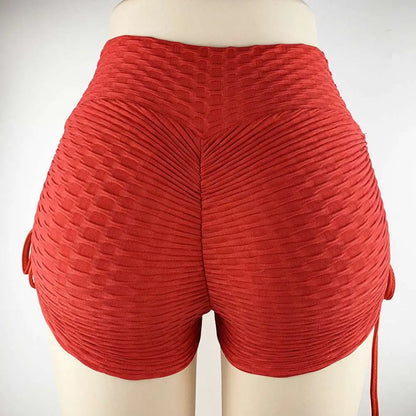 Blue Textured Butt Lift Drawstring Shorts