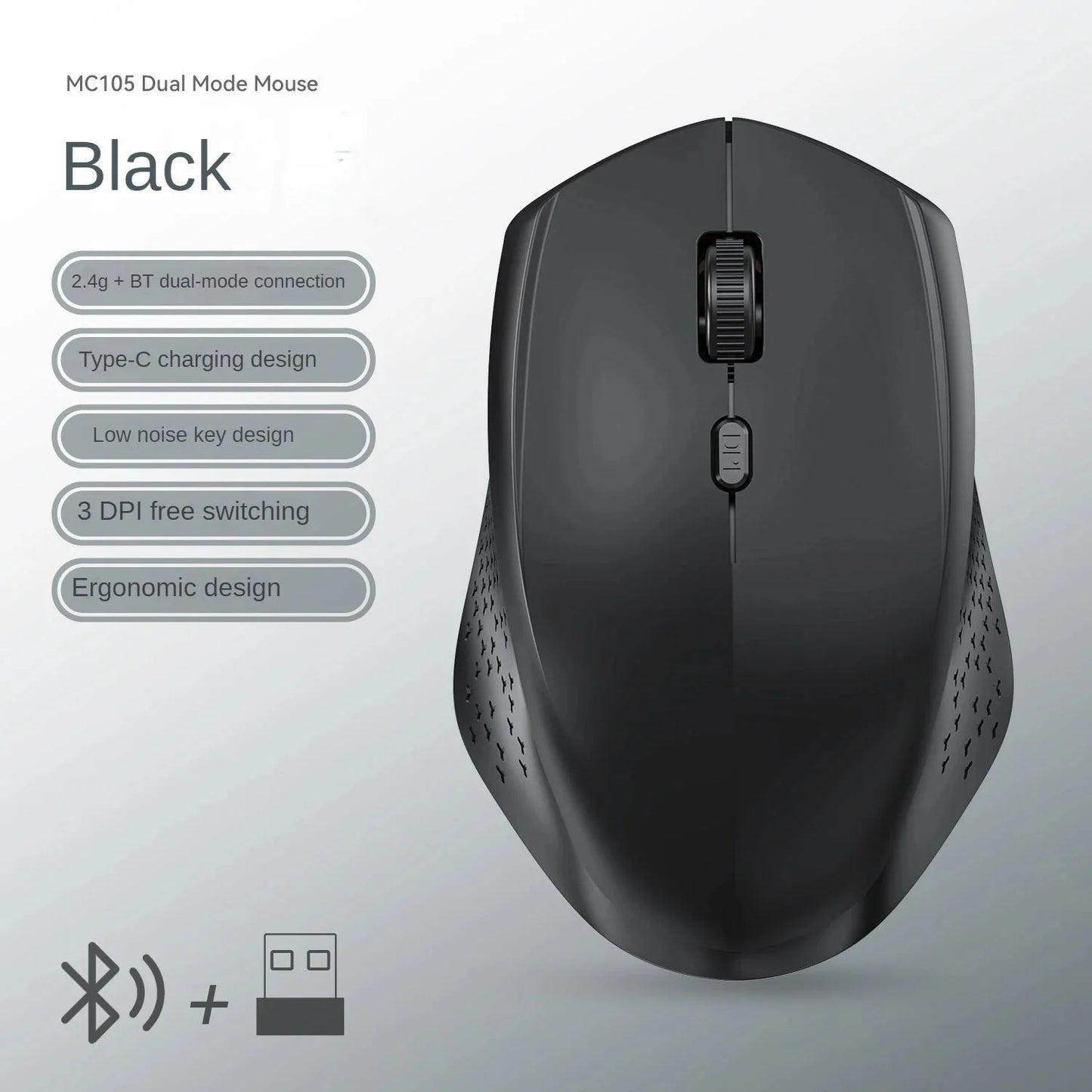 Bluetooth 5.2 + 2.4G Wireless Gaming Mouse – Silent Rechargeable