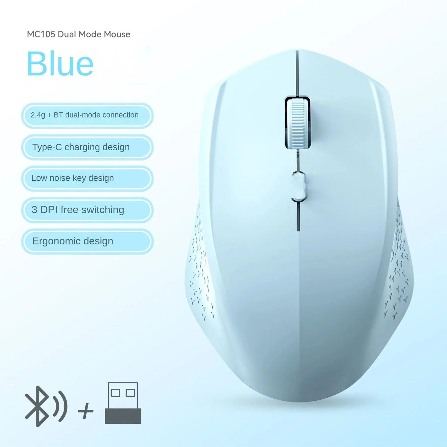 Bluetooth 5.2 + 2.4G Wireless Gaming Mouse – Silent Rechargeable
