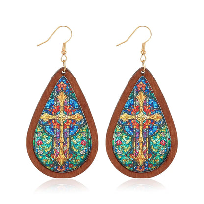 Boucles d'oreilles bohèmes en bois en forme de goutte