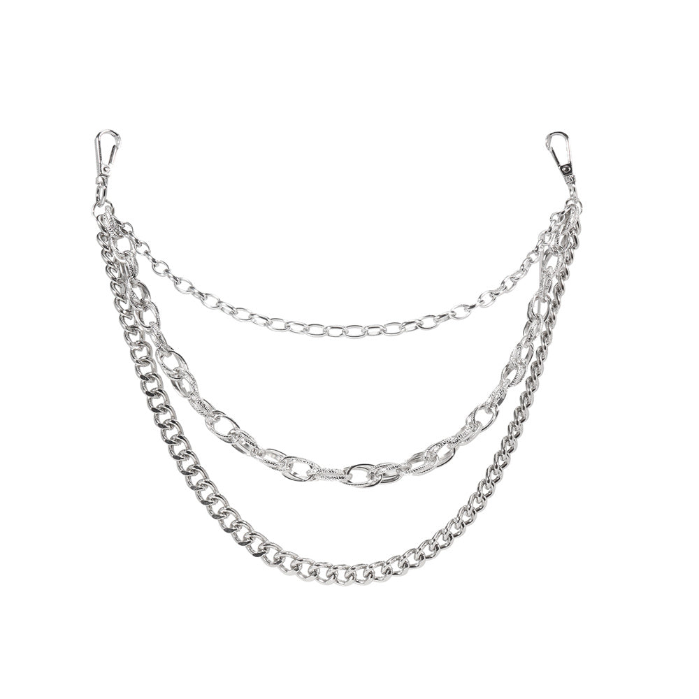 Hip Hop Fashion Pants Chain Men And Women Advanced Sense Multi Ring Silver Metal Chain Heavy Metal Industrial Style Jeans Hip-hop Accessories