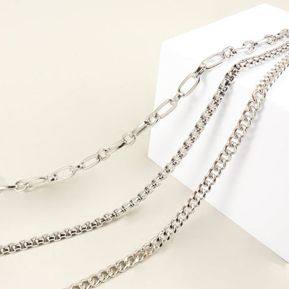 New European And American Style Pants Chain Men And Women Three-layer Silver Personality Chain With Jeans Punk Hip Hop Accessories