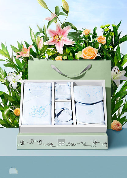 Coffret Cadeau Vêtements de Bébé Nouveau-né Bleu Clair Premium | Ensemble Essentiel de Layette 100 % Coton Doux avec Illustrations de Renard