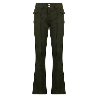 Women's New Sexy Low-waist Side Pockets Retro Slim-fit Micro Trousers Casual Trousers