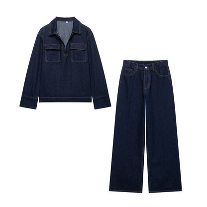 Fashion Loose Blue Denim 2-Piece Set