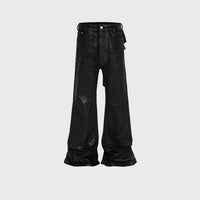 Men's Vinyl Coated Bootcut Trousers Stitching Damaged Jeans