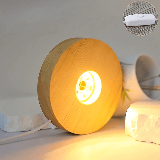 Wooden LED Light Base USB Powered | 6-LED Display Stand for Acrylic, Crystal