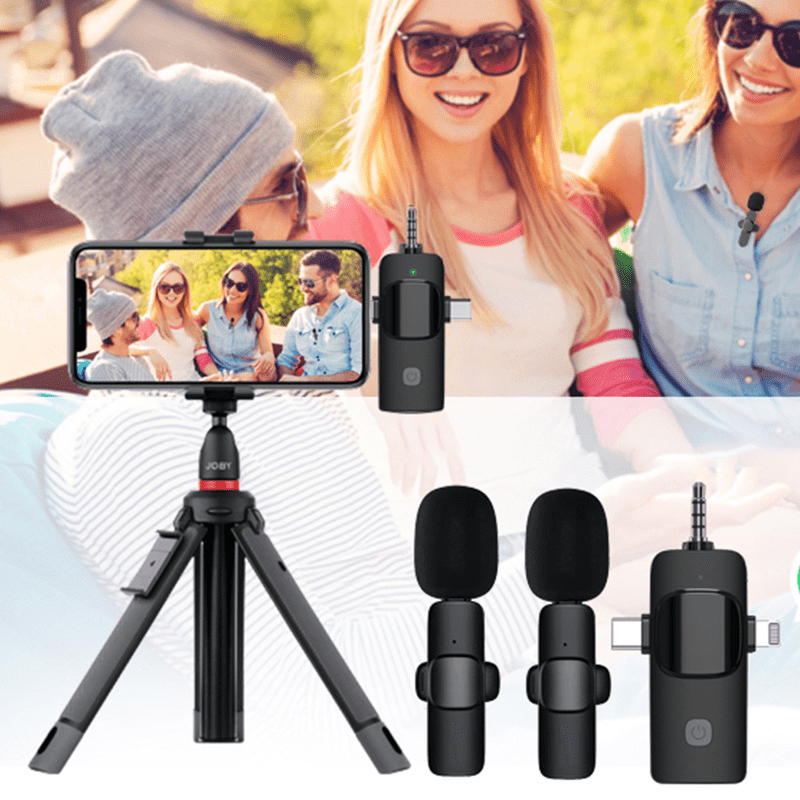 Microphone-cravate sans fil pour iPhone - Téléphone Android Appareil photo Ordinateur portable Double microphone-cravate sans fil - Latence ultra-faible 2,4 G, filaire, Plug & Play, réduction du bruit