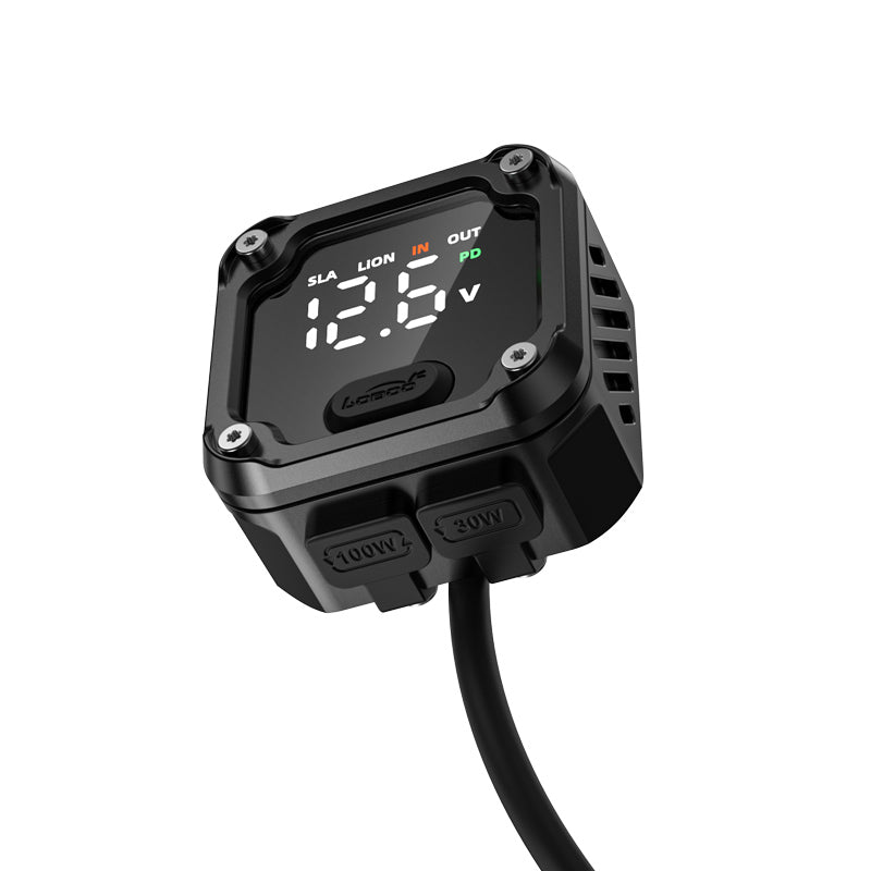 LOBOO C36 Motorcycle Bi-Directional Battery Charger – 100W PD Fast Charge, Real-Time Voltage Display, IP67 Waterproof, Lead-Acid Repair