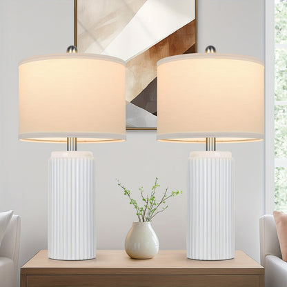 Farmhouse Table Lamps Set of 2 – Ceramic Base Bedside Lamps for Bedroom & Living