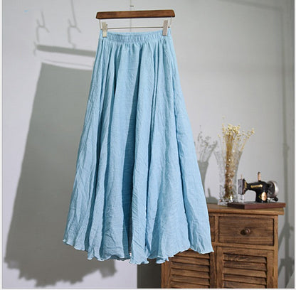 Mori Girl Art Plus Size Cotton And Linen Skirt Elastic Waist Linen A-line Skirt