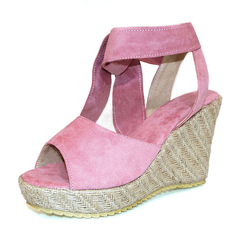 Sandalias de cuña de tacón para mujer de talla grande con cordones de comercio exterior