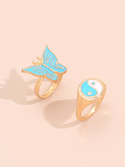 Anillo de señora personalizado, colorido, mariposa, chisme, nueva combinación