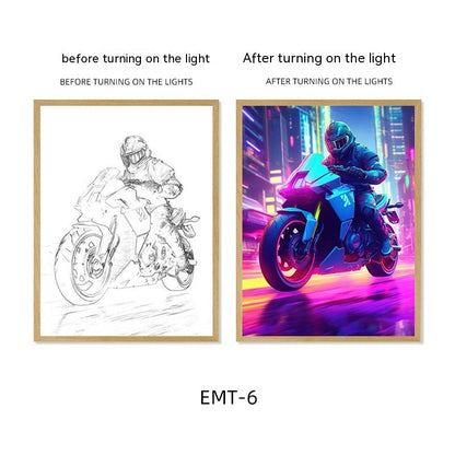 Motorcycle Motor Bike Luminous Paint Bedroom Bedside Hotel Decoration Painting